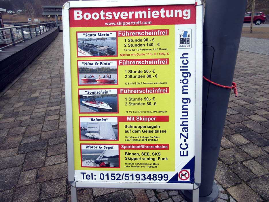 Bootsverleih direkt am Ufer der Marina Mücheln am Geiseltalsee